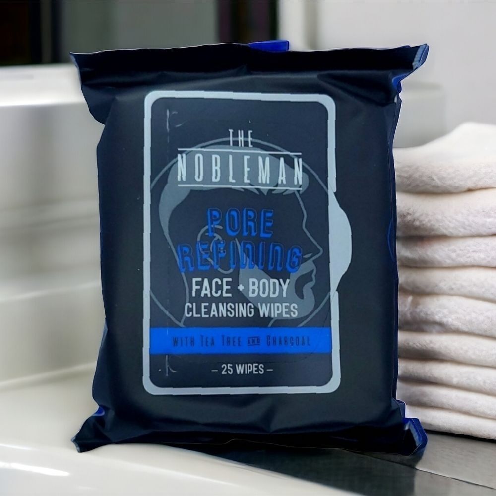 The Nobleman Men's Skin Care | Charcoal Tea Tree Face + Body Cleansing Wipe Pack